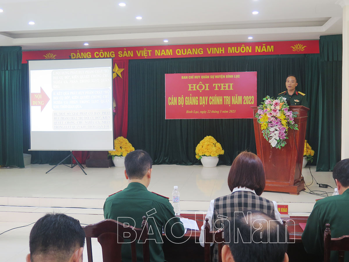 Ban CHQS huyện Bình Lục tổ chức hội thi cán bộ giảng chính trị trong LLVT